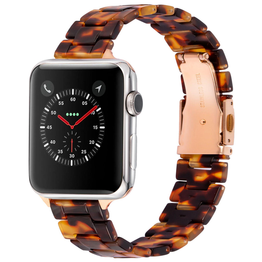 Resin Band for Apple Watch with Butterfly Buckle Claps-Tortoise Shell Design