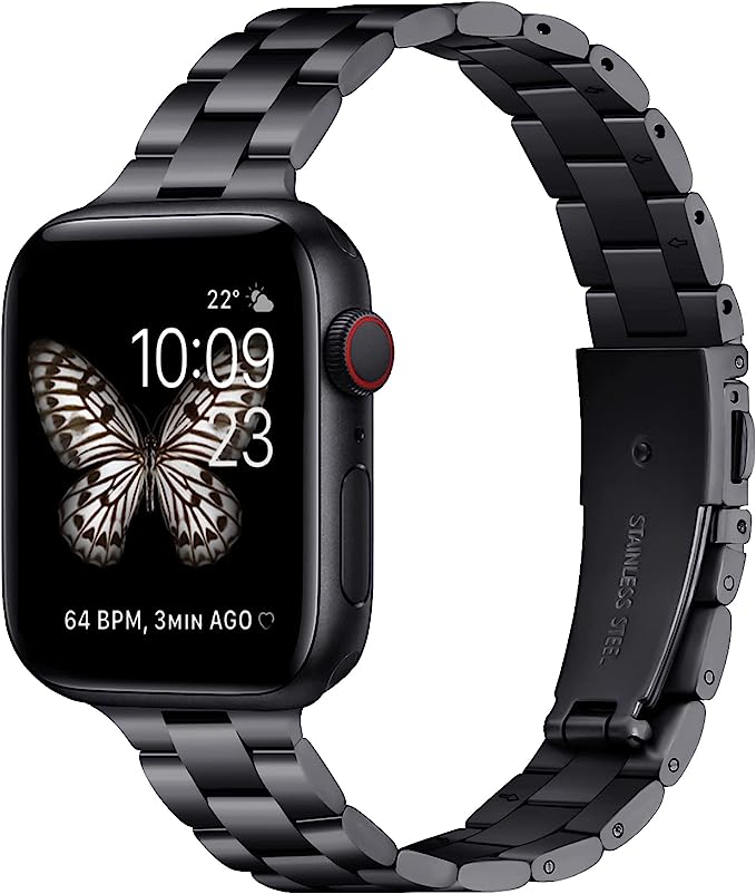 Classic Stainless Steel Metal Slim Band for Apple Watch-Black