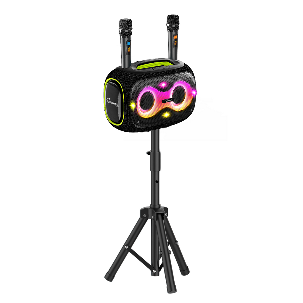 Wireless 120W Portable Bluetooth Speaker Karaoke with Bonus Tripod & Two Microphones- Assorted Colors