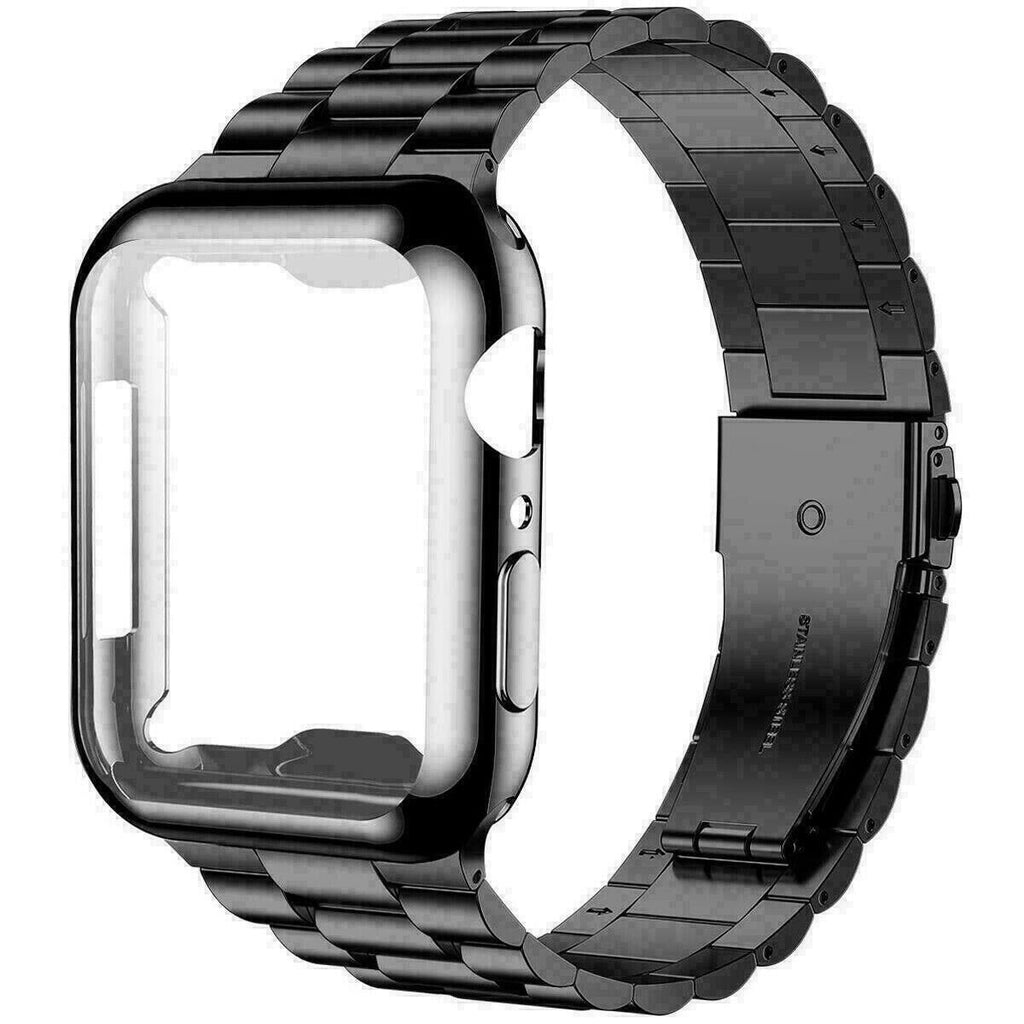 Classic Metal Band with Bumper Case for Apple Watch 38/40/41mm 42/44/45mm for Men Women Replacement iWatch Band in Premium Box