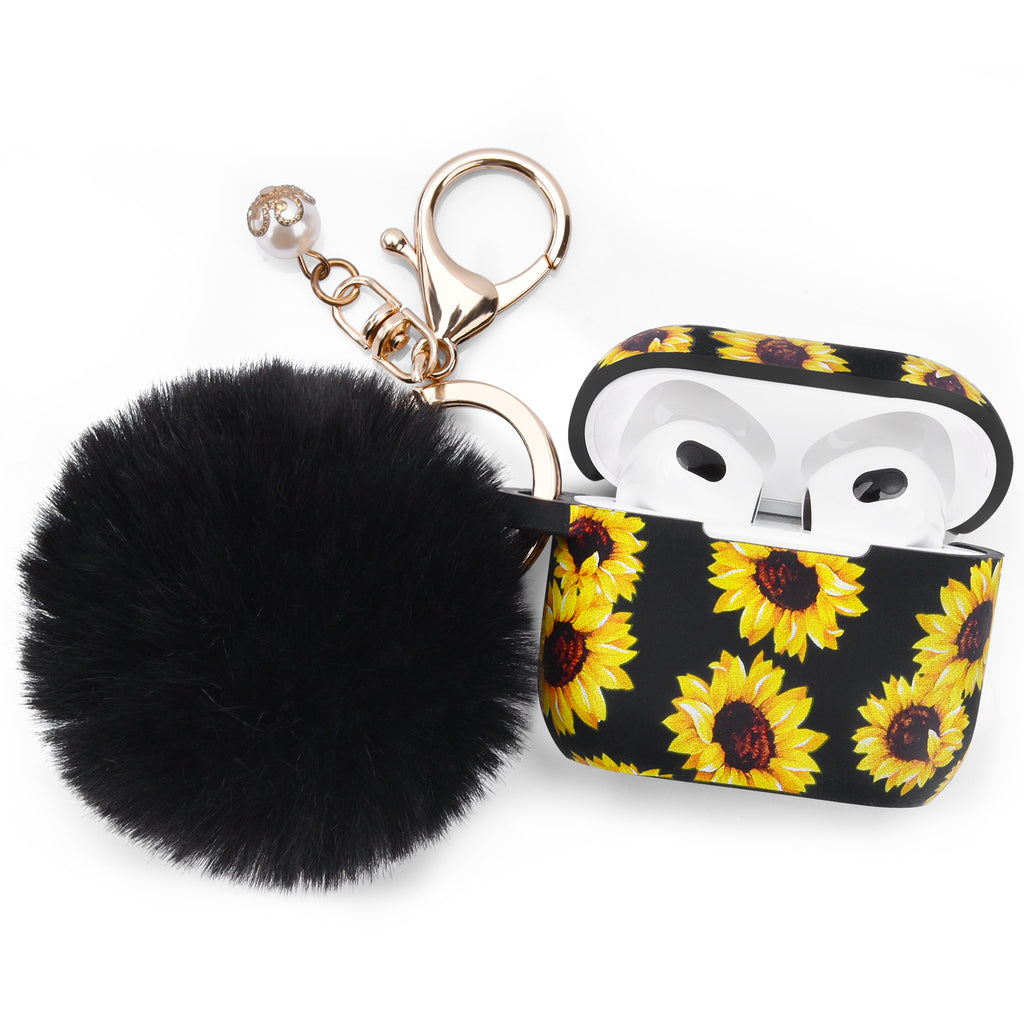 Silicone Case for Airpods 3 Case Generation 3rd with Pom Pom Keychain-Nature Designs