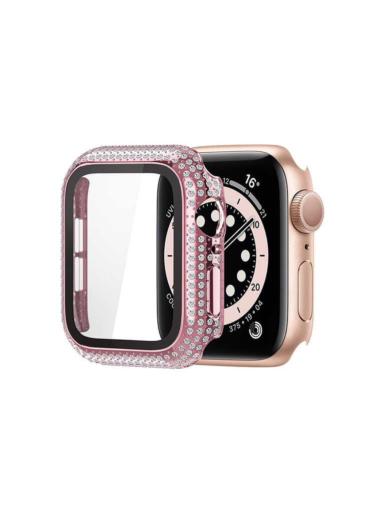 Full Bling Bumper Case with Glass for Apple Watch 44mm-Rose Pink