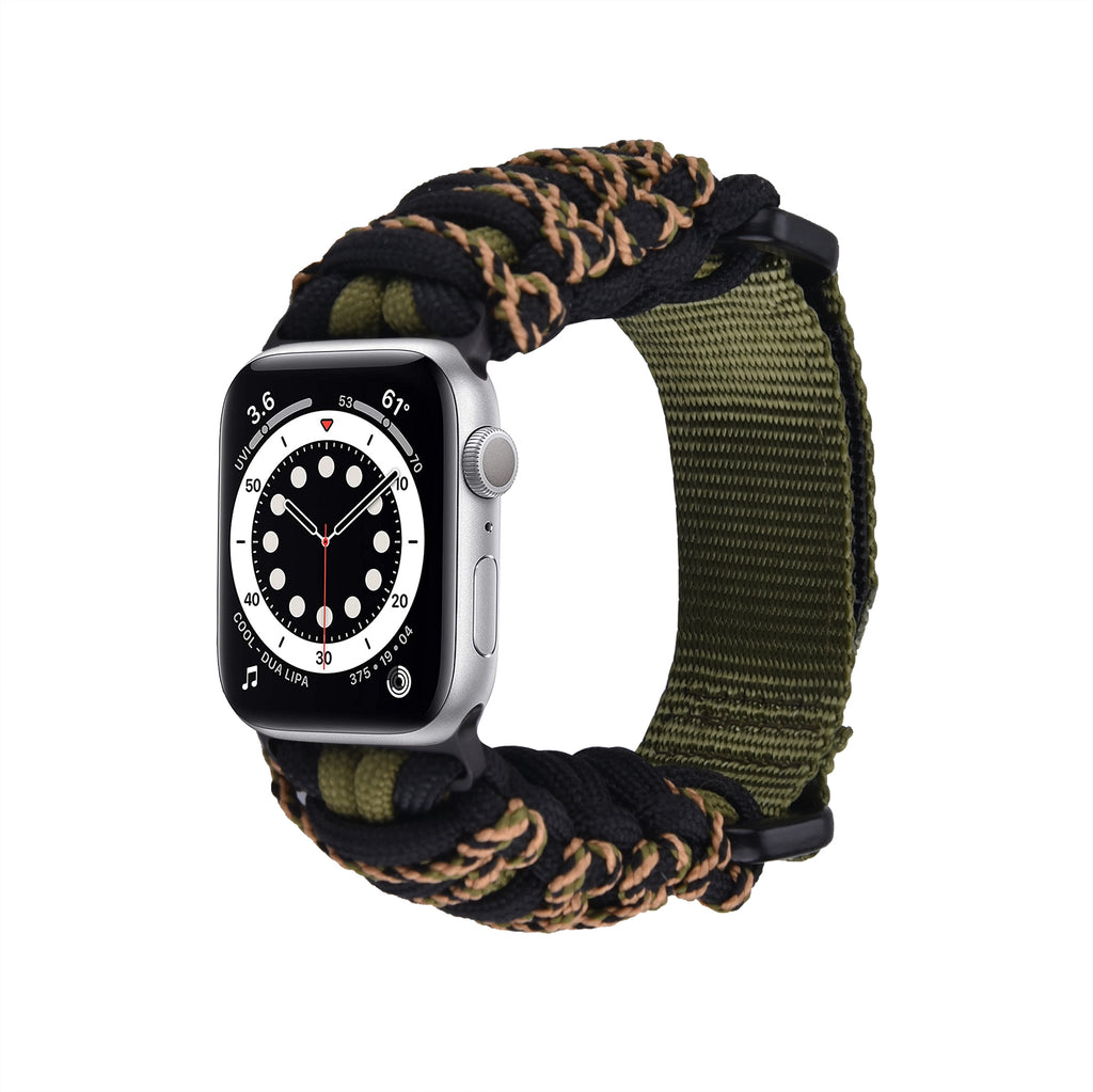 Nylon Braided Sports Rugged Band for Apple Watch-Army Green & Black