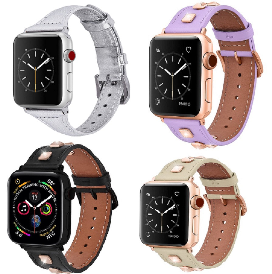 Leather Band for Apple Watch 38/40/41mm & 42/44/45mm- 4Pack Assorted Colors