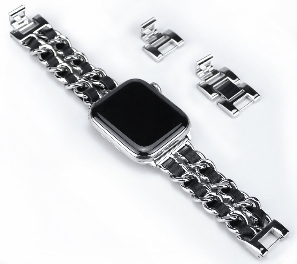 Metal & Leather Chain Band for Apple Watch 38/40/41mm & 42/44/45mm