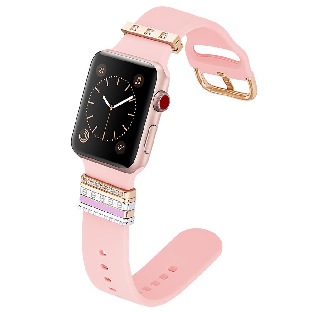 Silicone Band for Apple Watch with Decorative Ring Loops Charms
