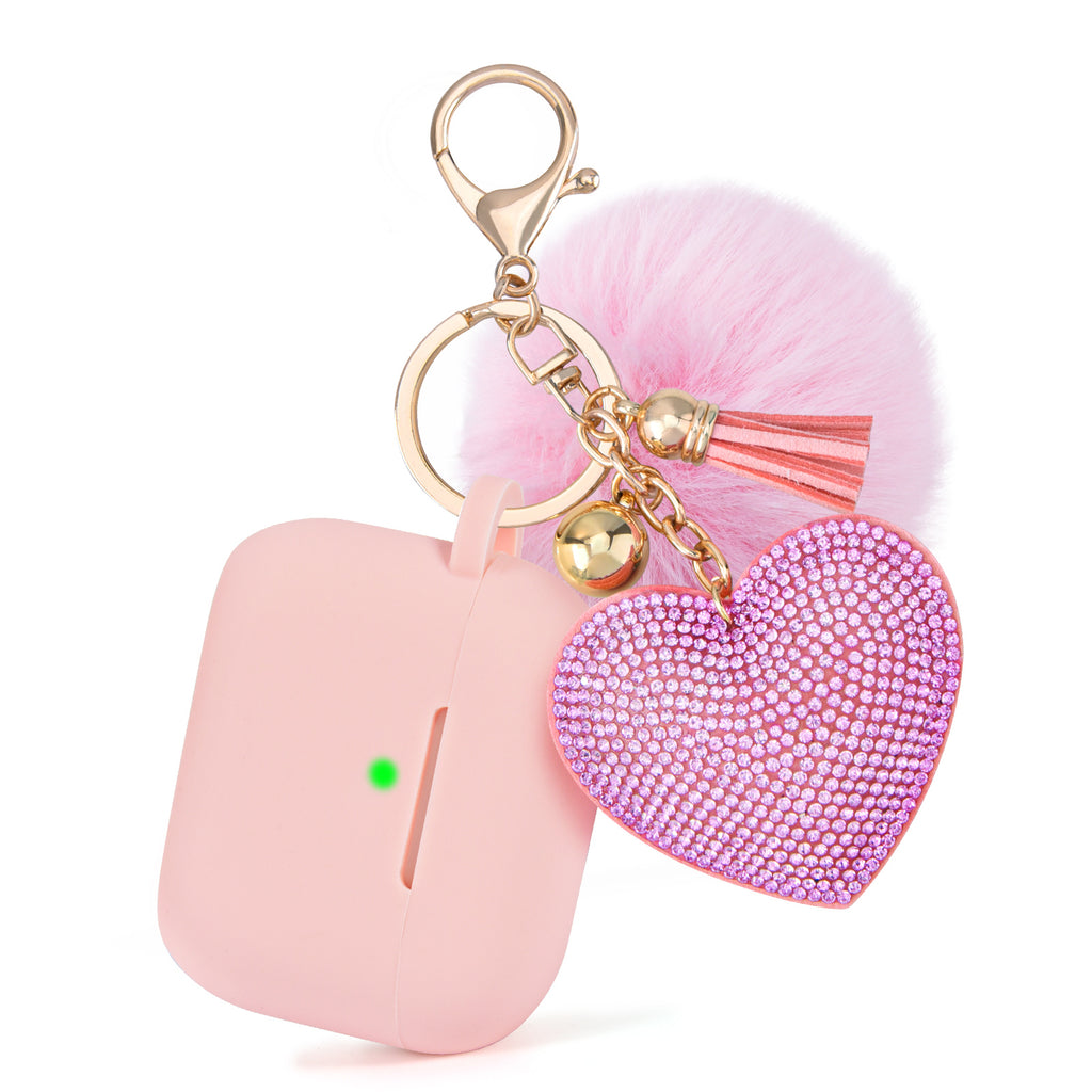 Silicone Case for AirPods Pro 2 with Bling Heart & Fur Pom Pom Keychain