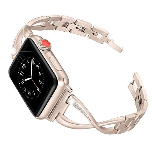 Elegant Metal Band for Apple Watch Sleek H-Links with Rhinestones-Champagne Gold