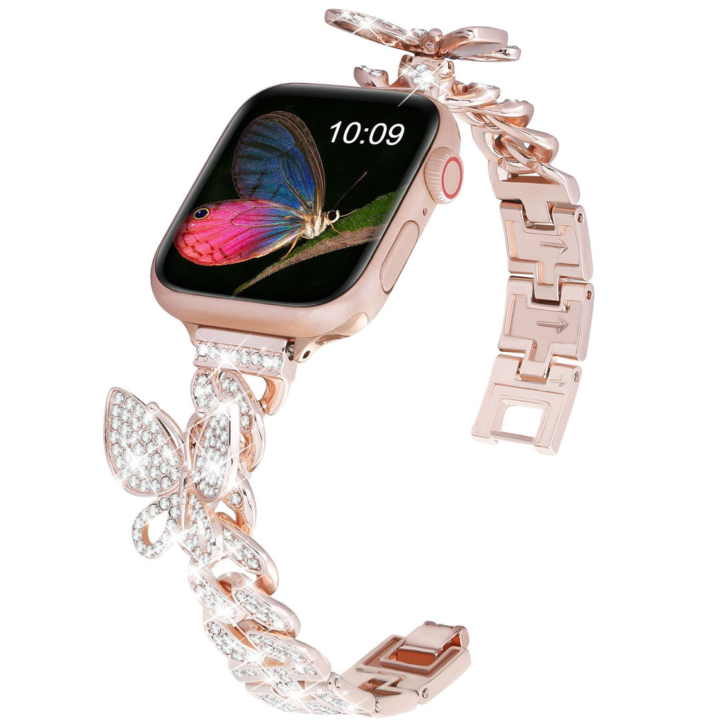 Metal Band for Apple Watch Twirl Butterfly with Bling Rhinestone